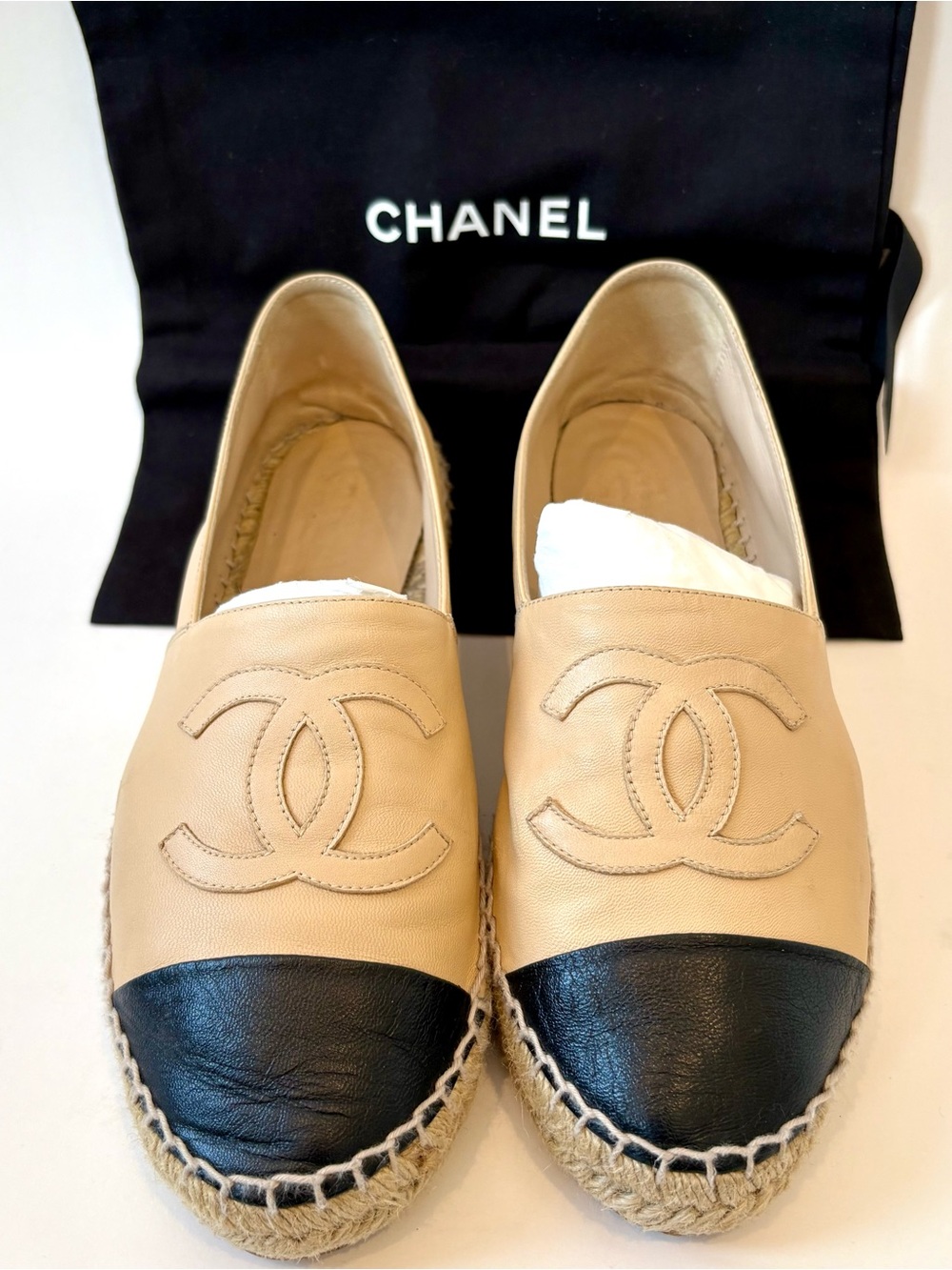 CHANEL Leather Espadrilles, Size 39